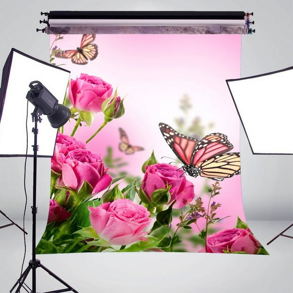 5x5FT Vinyl Photography Backdrop,Floral,Flying Birds Butterflies Background for Graduation Prom Dance Decor Photo Booth Studio Prop Banner 